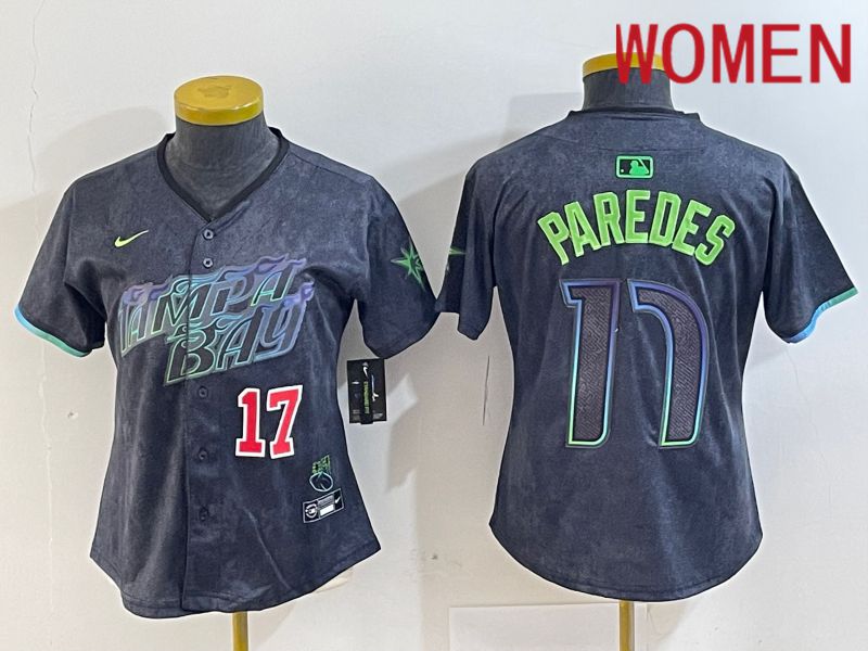 Women Tampa Bay Rays 17 Paredes Black City Edition Nike 2024 MLB Jersey style 2